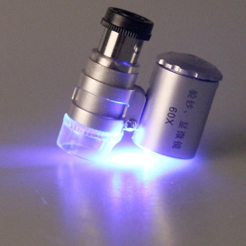 Нов Мини-60-кратно Микроскоп с Led Бижутерия Лупа UV-детектор на Валута Преносима Лупа Лупа лещи за очи с led подсветка Изображение 2