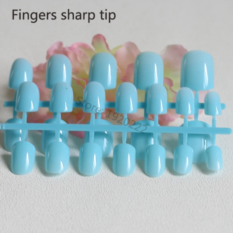 Нов 2021 24 бр. гореща мода бонбони цвят сладък ноктите готови фалшиви нокти кратък абзац синьо небе N125 Изображение 2