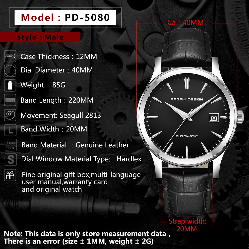 2021 Нов ДИЗАЙН на PAGANI Луксозни Мъжки Механични Часовници Бизнес на 100 м Водоустойчив Часовник От естествена Кожа, Автоматични Часовници Reloj Hombre Изображение 3
