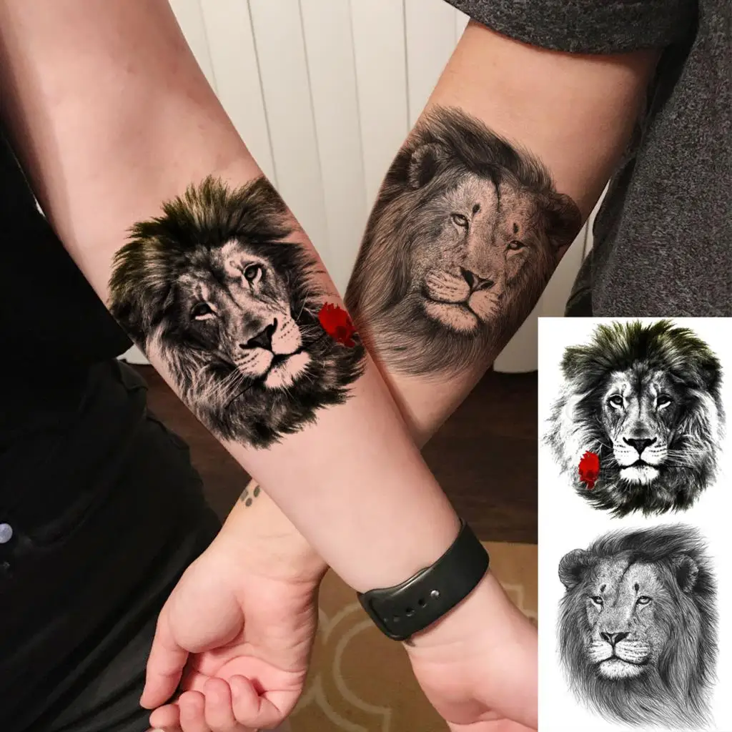 3D Черен Тигър Рози Цвете Временни Татуировки За Жени на Възрастни Мъже Реалистични Черни Животни Фалшиви Татуировки Лъв Предмишницата Пере Татуировки Изображение 4