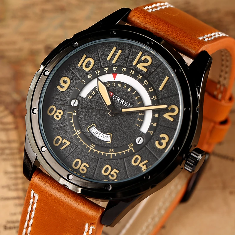 2020 Часовник CURREN Модерни Ежедневни мъжки часовници Спортни часовници Мъжки Военни Кварцов ръчен часовник Кожени часовници Relogio Masculino 8267 Изображение 1
