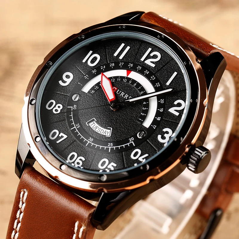 2020 Часовник CURREN Модерни Ежедневни мъжки часовници Спортни часовници Мъжки Военни Кварцов ръчен часовник Кожени часовници Relogio Masculino 8267 Изображение 4