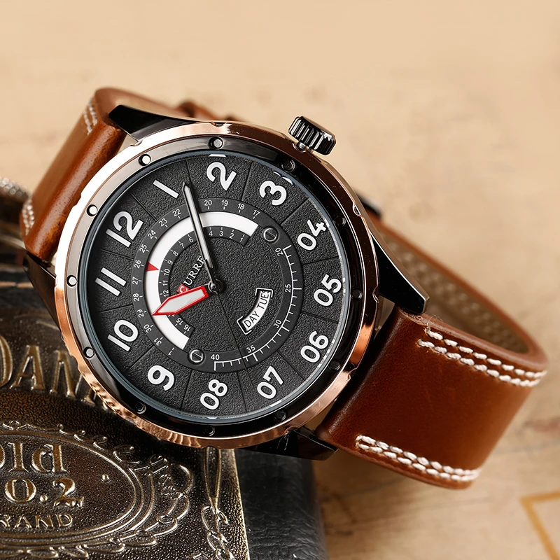 2020 Часовник CURREN Модерни Ежедневни мъжки часовници Спортни часовници Мъжки Военни Кварцов ръчен часовник Кожени часовници Relogio Masculino 8267 Изображение 5