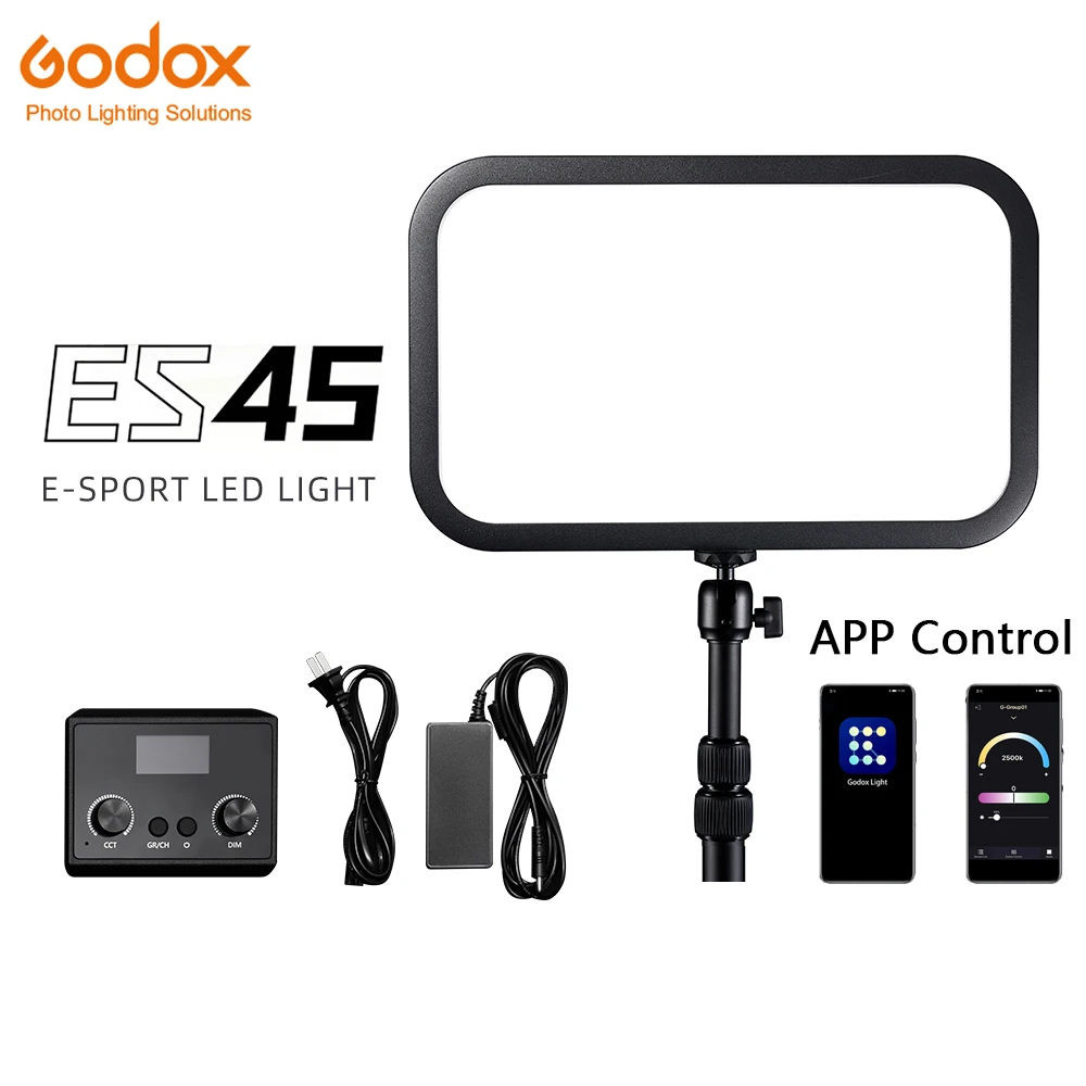 Godox E-Sports LED Лампа ES45 Комплект 2800 ДО-6500К За Видеоигри Youtube Грим фотографско студио в Реално Време С Дистанционно Управление на приложенията Изображение 4