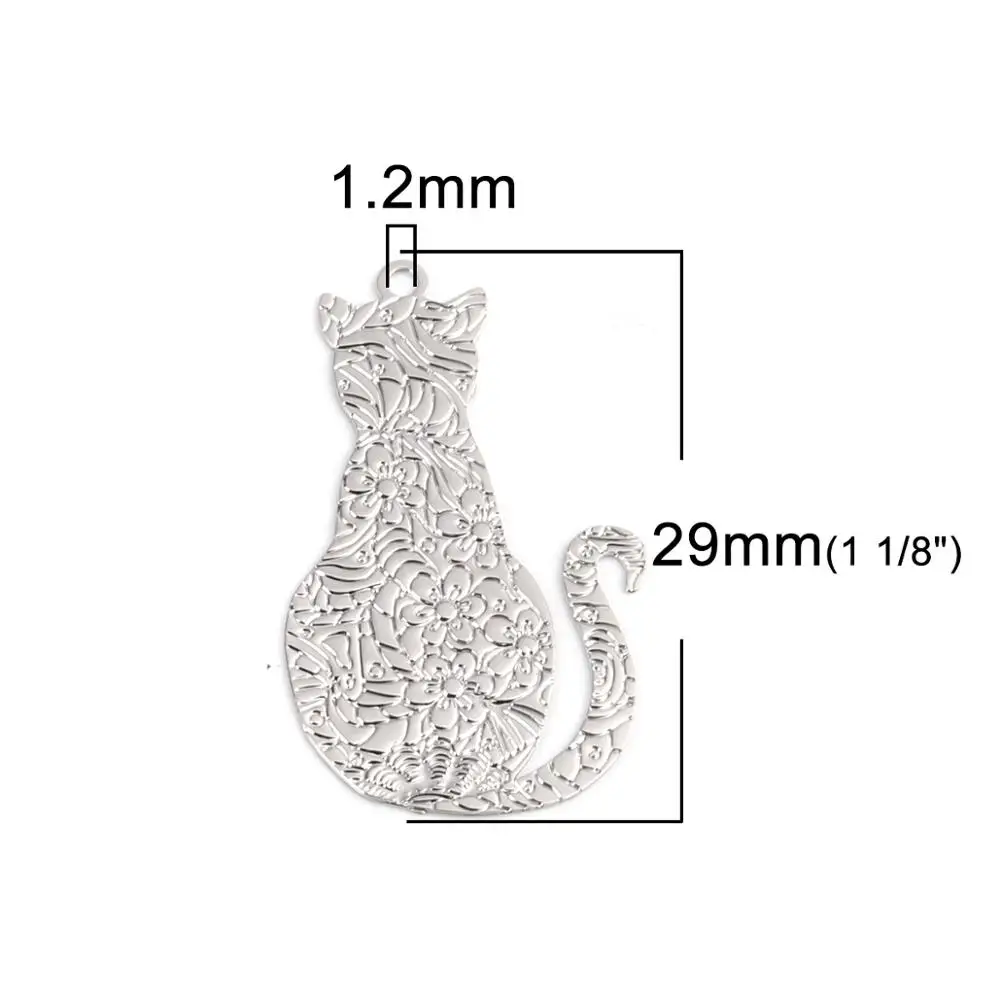 DoreenBeads Модерни Медни Филигран Окачване с релефни Златисто-сребрист цвят, висулки за котки и животни, Бижута направи си САМ, 29 мм x 17 мм, 10 бр. Изображение 2