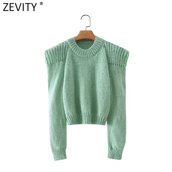 Zevity Дамска мода О-образно деколте Монофонични выдалбливают рамото Случайни кратък вязаный пуловер Дамски шик възли пуловери Върховете SW1024 1