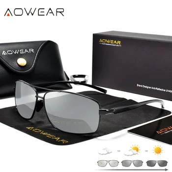 AOWEAR Квадратни Фотохромичните поляризирани слънчеви очила За мъже Ретро Деня нощно шофиране Очила-хамелеон Мъжки Защитни очила за водача на автомобила Слънчеви очила 2