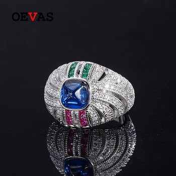 OEVAS Сребро 925 проба 8*8 мм 5 Карата Сапфир с Высокоуглеродистым диамантен пръстен Пръстени За жени, Лъскави Сватбени украси за партита 2