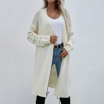 Есента случайни дълъг вязаный жилетка Дамски блузи Модни дрехи с дълъг ръкав Винтажное свободно палто обикновен женски пуловер голям размер