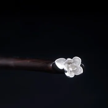 S925 сребро китайски стил родословна за коса женски древен стил на Ханфу аксесоари прост ретро литературен цвете магнолия дърво ха 2