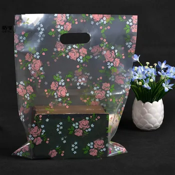 50 бр. Чанта за дрехи PE прозрачна трикольор цвете пластмасов козметична облекло за опаковане на подаръци чанти голям пакет