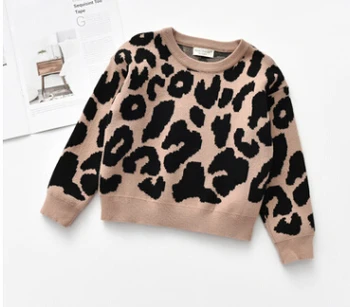 Хлапето За малки момичета Пуловер с леопардовым принтом, пуловер с дълги ръкави, есенни и зимни блузи, детски скъпа вязаная облекло 1
