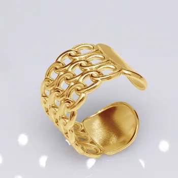 Винтажное златен мъжки пръстен от неръждаема стомана с отворен пръстен с геометричен модел на листата пръстен за жени отношение на сватбени декорации 2