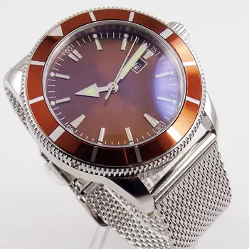 46 мм Червен стерилна циферблат Нажежен въртящи bezel най-Добрите маркови мъжки часовници Луксозни Спортни автоматични механични мъжки часовник