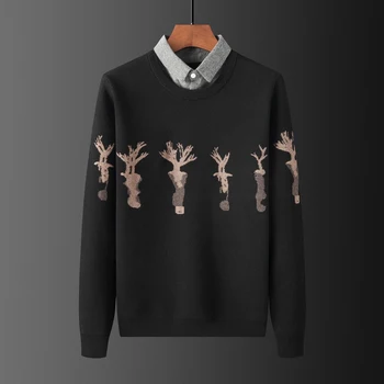 Ред Нова марка луксозни вязаный пуловер райе пуловер от мека вълна за мъже есенно-зимния топъл пуловер Homm ежедневни потници мъжки дрехи Y462 > Пуловер / www.yorkshireclaims.co.uk 11