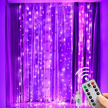 Завесата на Прозореца на Струнен Лампа 3 М LED USB Захранва Дистанционно Управление Завеса Приказни Светлини, Коледни Гирлянди от Светлини за Домашен интериор на Градина 1