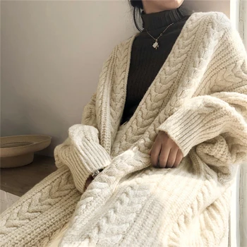 Вязаный дълъг пуловер голям размер Жилетка Женски Ретро свободен есенно-зимния палто с ръкав 