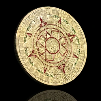 1БР Мексико Календар на Маите, Ацтеките Изкуството на Пророчеството Култура Златни Монети с Колекционерска стойност за Декорация на Дома Възпоменателни Монети 2