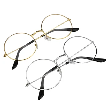 Унисекс слънчеви Очила в метални Рамки Реколта Кръгли Очила за Четене с Прозрачни Лещи, Рамки за очила с 2 Цветя 2