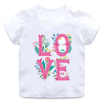 Обичам цветен печат обичам те, момче, момиче, тениска детски дрехи, детска тениска с кръгло деколте, ежедневни универсална тениска BAL087 1