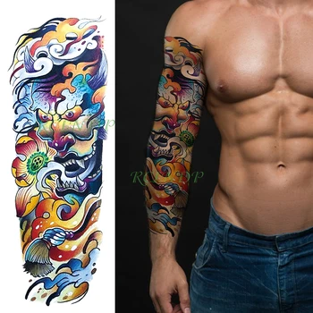 Водоустойчив временна татуировка Стикер шаран риба японски стил водна цвете пълна ръка фалшива татуировка флаш ръкав татуировка за мъже и жени