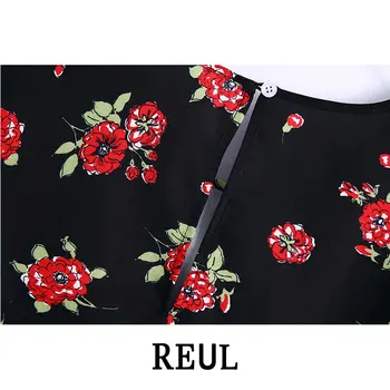 REUL Мода 2021 Za За жени навързани на възли Черен с флорални принтом жилетка Блузи Реколта За образно деколте с дълъг ръкав Женски комплект Ризи, шикозни блузи 2