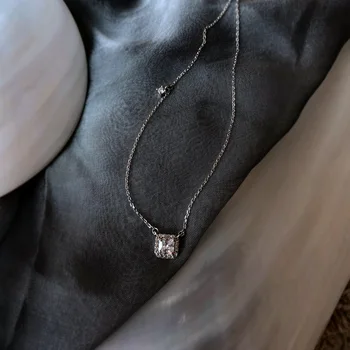 Колие от Цирконий 925 сребро, Блестящ квадратно огърлица с диаманти, огърлици за партита, Дамски елегантни модни бижута 2020