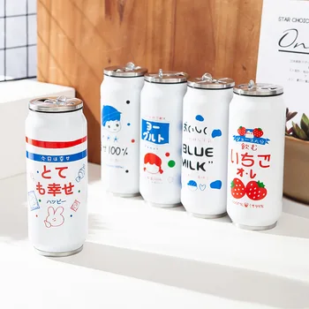 Японски Термос Вакуумно Чаша със Сламка 300 мл/500 мл Неръждаема Стомана Затопля Преносим Вакуум Изолационен Чайник Отношение на Децата 2