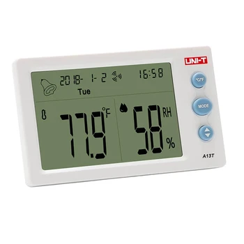 Влага температура UNIT A13T; Таблица на температурата и влажността в помещението, показване на време и дата/седмици/температура и влажност на въздуха