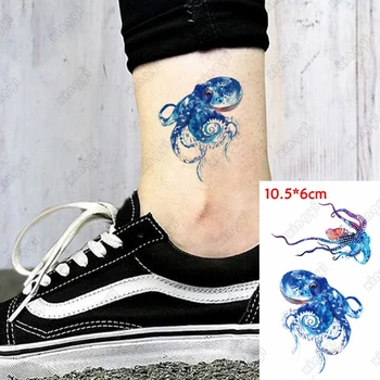 Водоустойчив Временни Стикери с Татуировки Цвят на Морската Октопод Деца Момичета Татуировка на Прехвърляне на Вода Фалшиви Флаш Татуировка на Мъжете и жените