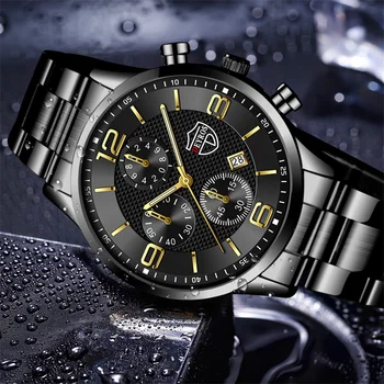 2022 благородни луксозни модни мъжки часовник от неръждаема стомана, кварцов спортни светещи календар 1