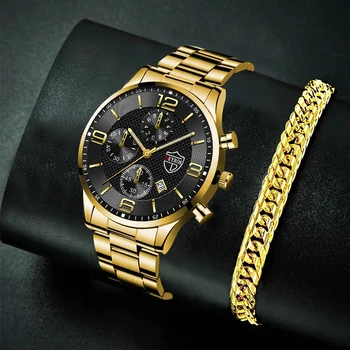 2022 благородни луксозни модни мъжки часовник от неръждаема стомана, кварцов спортни светещи календар 2