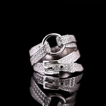 Модни Големи Сребърни пръстени с циркониевым колан за жени и момичета, Годежен пръстен anillos mujer 2