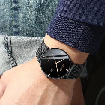 BELUSHI Нов модел Часовници За мъже Прости кварцов ръчен часовник с диаманти, Водоустойчиви Часовници за Ежедневните си Бизнес часове за посещения За мъже Relogio Masculino 1
