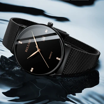 BELUSHI Нов модел Часовници За мъже Прости кварцов ръчен часовник с диаманти, Водоустойчиви Часовници за Ежедневните си Бизнес часове за посещения За мъже Relogio Masculino 2