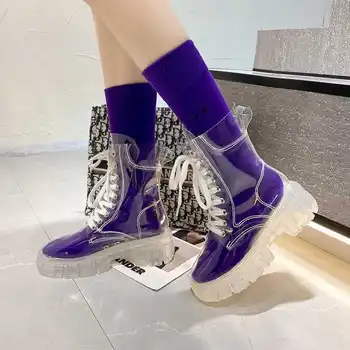 2021 Модни дамски обувки на прозрачна платформа от изкуствена кожа, водонепропусклива ботильоны, женски прозрачни обувки с дебело дъно, Секси дамски обувки 1