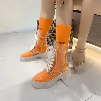 2021 Модни дамски обувки на прозрачна платформа от изкуствена кожа, водонепропусклива ботильоны, женски прозрачни обувки с дебело дъно, Секси дамски обувки 2