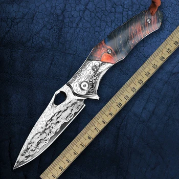 ALVELY висококачествен сгъваем нож ръчно коване от дамасской стомана със стабилна дървена дръжка за оцеляване на открито джобни инструменти за самозащита EDC 1