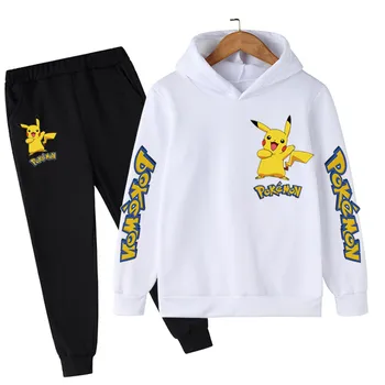 Дрехи за момчета Pokemon Костюм от 4 до 14 години, Есен, зима Нова детска мода Пикачу Детски качулки + дълги панталони 2 бр. комплекти за деца 2021 1