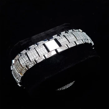 Нов Стил Сребърни Мъжки Луксозни часовници Bling с пълна диамантен пръстен Кварцов Ръчен часовник От Неръждаема Стомана Гривна Подарък Светещи Часовници Мъжки часовници