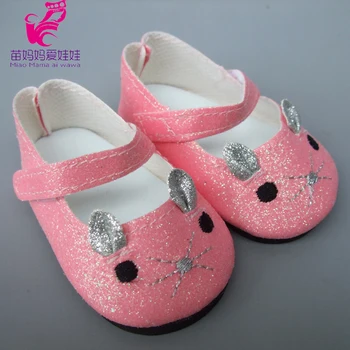 18-Инчов момиче 7 см Сладки розови куклени обувки за 43 см кожени обувки за кукли 1