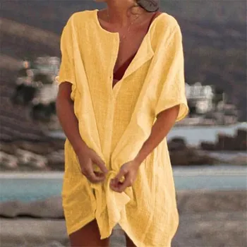 Дамски плажна блуза Годишният Бански копчета на Ризата Слънцезащитен Крем Бикини Прикритие Върховете блуза дамски Blusas Mujer De Moda 2021 1