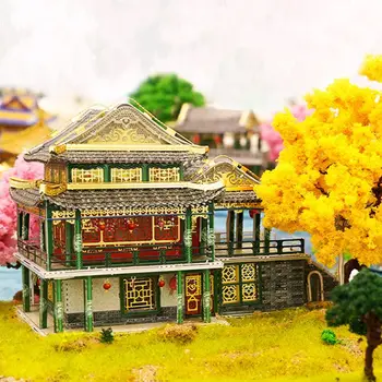 Китайски таванско помещение направи си САМ 3D Метален Модел на Куклена Къща серия в събирането на Миниатюрни Мебели Светлина Дърво на Куклена Къща, Играчки за възрастни Подаръци