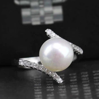 Huitan Елегантен Пръстен с имитация на перли за жени Сватбени и Годежни пръстени Аксесоари с камък CZ Изискан Подарък бижутата 2