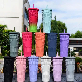 710 мл Слама чаша с капак с Голям Капацитет на Чашата, за да промените цвета Чаши с логото на Двупластова Пластмасова чаша за кафе от дуриана без BPA 2