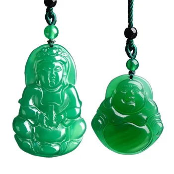Истински Натурален Зелен Chalcedony Буда Нефритови Висулка На Жените И Мъжете Истински Китайски Нефритови Камък Гуаньинь Закачане На Аксесоари Бижута