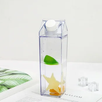 бутилка с вода от кутията за мляко 500 мл/1000 мл, безплатен Пластмасов преносима прозрачна кутия без BPA за сок с четка и слама