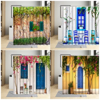 Градински Цветя Завеса За Душ Малък Град Каменна Стена На Прозорец На Вратата Растителен Инфинити Модел Декор На Банята Полиестерен Плат Завеса Se 2