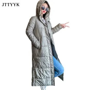 X-Дългата черна naka яке Зимно облекло за жени, Топло палто на лигавицата на сняг, Зимни дамски naka яке с качулка Гъст водонепроницаемое палто 1