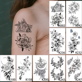 Ред Превод татуировка розата е цветето на линия завод ръчно черен скица водоустойчив временна детска татуировка стикер жена мъж боди-арт фалшива татуировка > Татуировки и боди арт / www.yorkshireclaims.co.uk 11